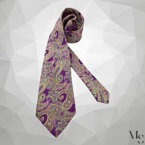 DUCHAMP LONDON X-Long Purple Green Paisley Silk Tie H.M England 62”-3.75" NWOT